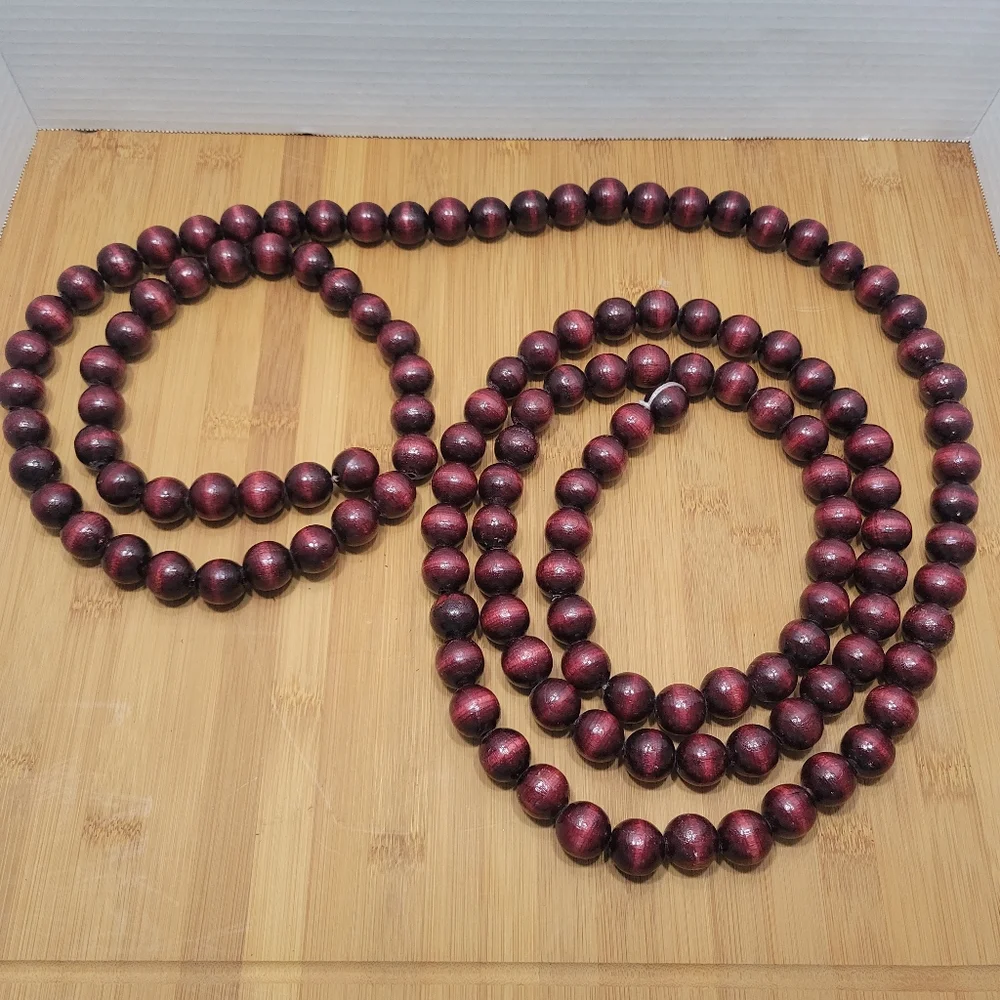 9 ft Wooden Bead Garland Decor Christmas Tree Beaded Garland, cranberry
